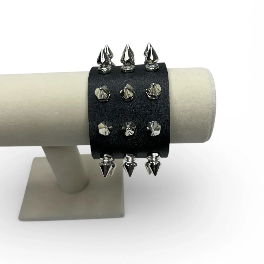 Skeleteen Punk Spike Leather Kids Bracelet Black One size